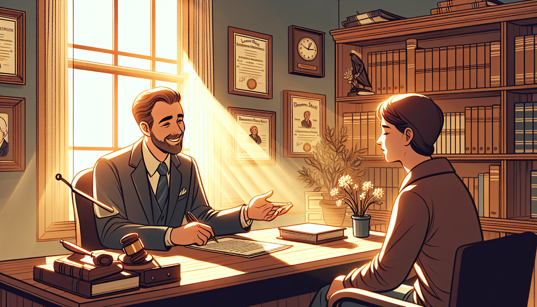 An illustration of a person meeting with a DUI accident attorney for a consultation.