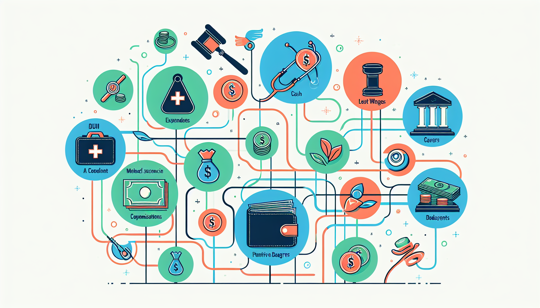 An illustration of different types of compensation available for DUI accident victims.